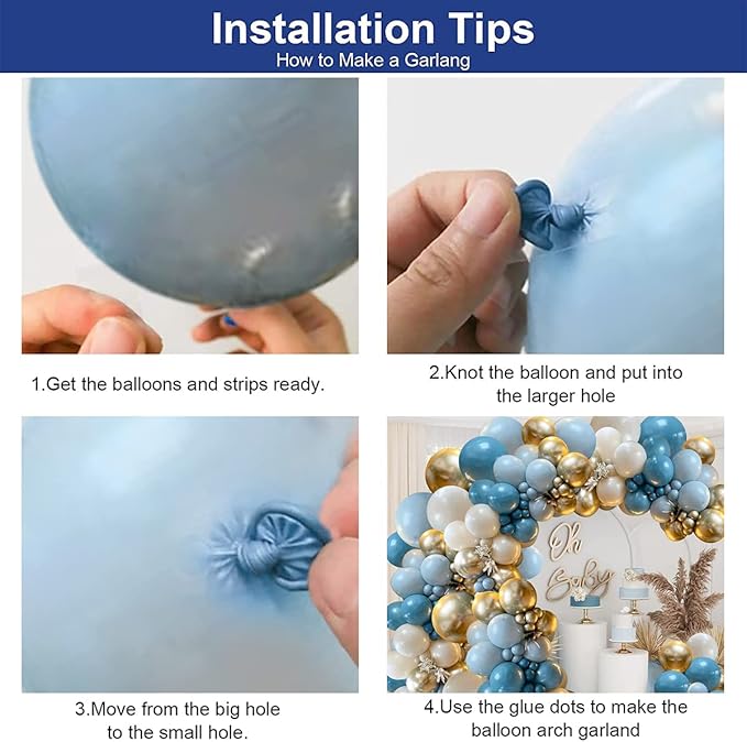 Dusty Blue Balloons Garland Kit, Fog Blue Royal Blue Pastel Blue Sand White Metallic Gold latex Balloons for Bridal Shower Wedding Anniversary Birthday Party Decorations Supplies