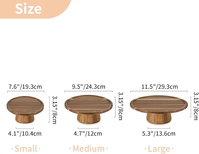 NUPTIO Wood Cake Display Stand Set of 3：4 in 1 Multifunction Cake Plate Serving Bowl Chip & Dip Tray Nut Dish Acacia Wood Cupcake Holder for Wedding Birthday Tea Party Gift for Baking Enthusiasts