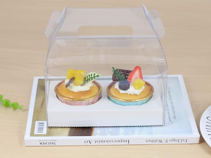 Clear Cupcake Boxes 12pcs, 6.5x3.7x3.5in Plastic Gable with Handle | Clear plastic gable boxes with handle. Food-grade PET, 12PK for cupcakes, cookies, party treats & gifts. Sturdy carry design