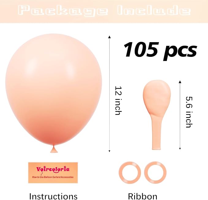 Voircoloria 105pcs Pastel Orange Balloons 12inch Party Latex Balloons for Boys Girls Birthday Baby Shower Gender Reveal Wedding Sunflower Party Decorations
