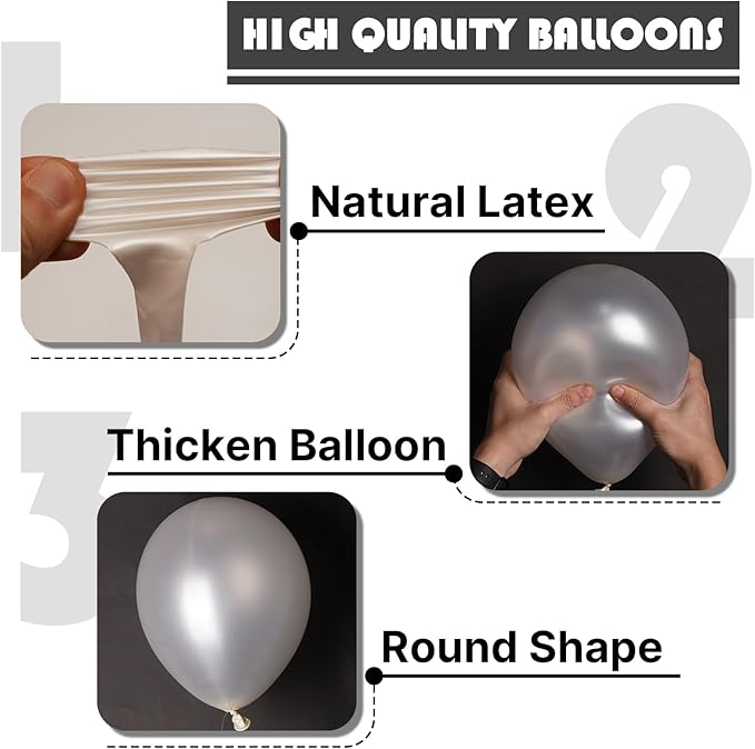 PartyWoo Pearl White Balloons 140pcs Different Sizes Pack of 18 12 10 5 Inch Metallic White Latex Balloon Arch Kit Garland for Wedding Graduation Baby Shower Birthday Party Decorations White-Z30