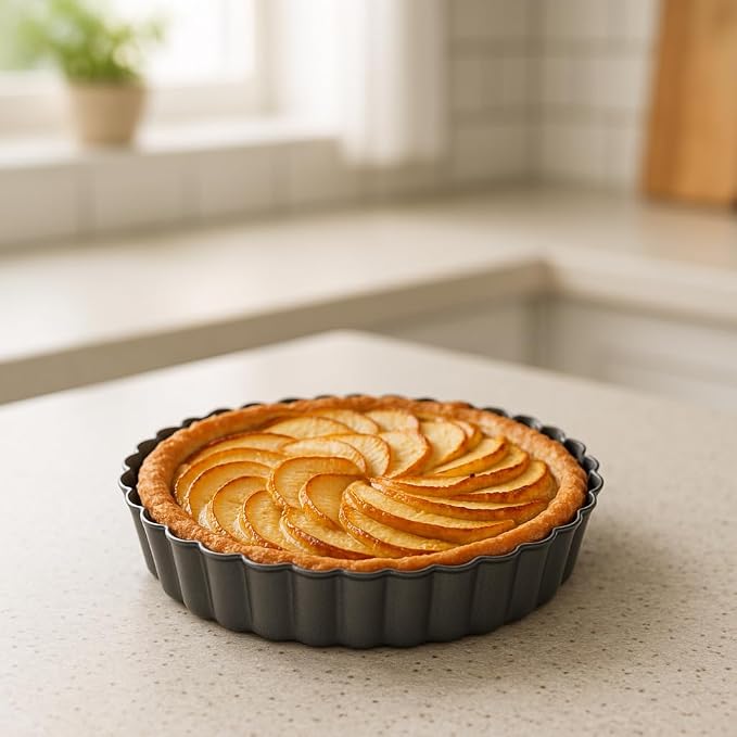 Set of 3 Deep Dish Pie Pan with Removable Bottom - Fluted Carbon Steel Tart Pan for Quiche Lorraine & Pies - Crispy Crust Baking Dish for Home Bakers - 7.87, 9.44 and 11 inches