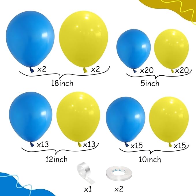 Royal Blue and Yellow Balloon Garland Kit, Graduation Balloons Royal Blue and Yellow Balloon Arch Kit with Different Sizes 18/12/10/5 inch Balloons for Graduation Birthday Anniversary Party Decoration