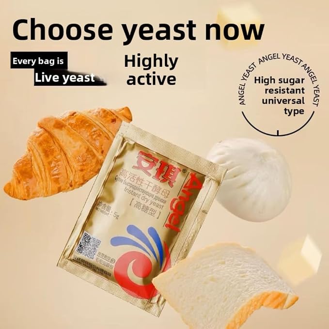 Instand dry Yeast, Angel, Mantou and steamed stuffed bun fermentation powder, Quick Rapid Rise Leavening Agent for Pastries,1.76ounce (5g * 10 bags) 安琪耐高糖酵母
