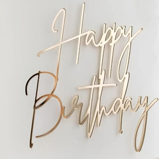 Happy Birthday Cake Topper Mirror Acrylic Cake Topper Side Cake Topper Gold Cake Insert Cake for Birthday Party (Glod-2(6.5 * 6.5in))
