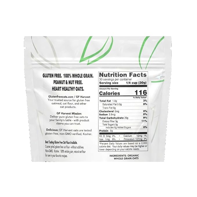 GF Harvest Gluten Free Organic Whole Grain Oat Flour, 32 Ounce Bag