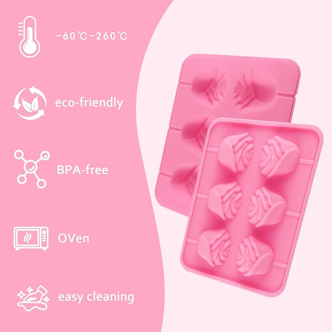 Rose Cake Pop Mold Kit 2 Pack Rose Lollipop Mold Flower Sucker Molds Flower Lollipop Baking Molds Tray with 300pcs Lollypop Sucker Sticks and Bags for Chocolate Jelly Hard Candy Cake Cupcake