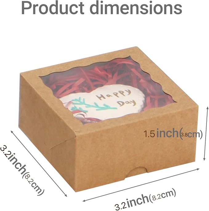 100PCS 3¼" x 3 ¼" x 1 ½"Small gift boxes Cookies Boxes Chocolate Truffle Boxes for 4,Treat Boxes Donut Macaron Box Mini Bakery Boxes with Window Brownie Box