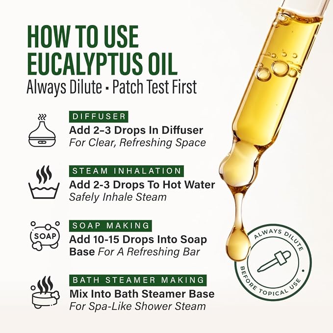 100% Pure Eucalyptus Oil - 4 Fl Oz Eucalyptus Essential Oil for Hair, Skin, Diffuser, Aromatherapy & DIY Soap Making Scent