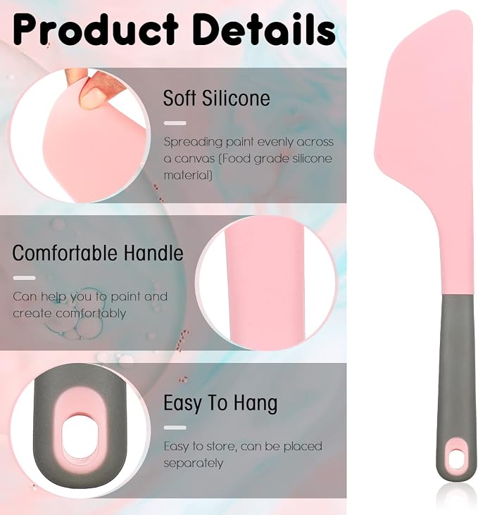 Large Silicone Spatula 13.3 Inch Pink Paint Spatula Cake Cream Spatulas Silicone Art Painting Tools Art Supplies Spreading Tools Resin Painting Flat Paintbrush Acrylic and Water Based Tool