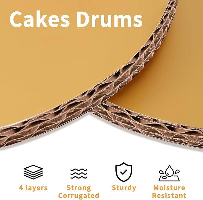 10Pcs Round Gold Cake Drums 8 Inch, Cake Boards 8In, Cake Drums Round 8 Inches Cake Boards with 1/2-Inch Thick Smooth Edges for Multi Tiered Birthday Wedding Party Cakes Drum Board (Gold 8inch/10pcs)