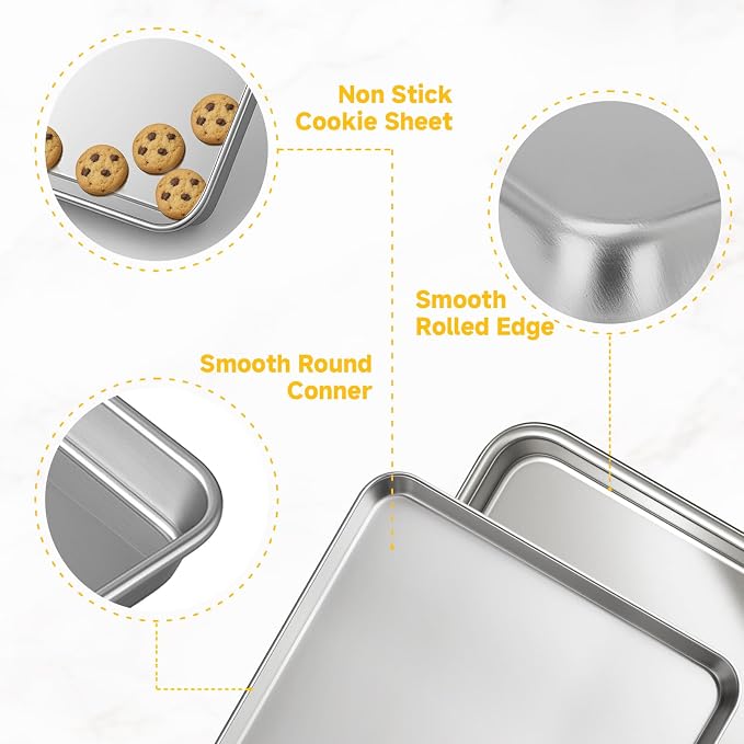 Ohtomber Stainless Steel Baking Sheet Pan Set, 3 Pack Cookie Sheets for Baking, Heavy Duty Stainless Steel Cookware Set, Oven Cookie Tray for Roasting, 9/12/16 Inch