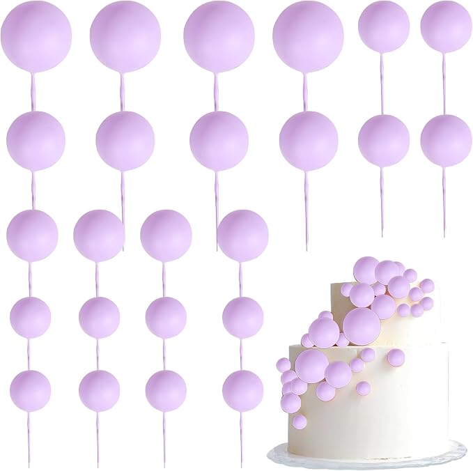 24 PCS Balls Cake Toppers Ball Cake Picks Foam Ball Shaped Cupcake Toppers Mini Balloons Baby Shower Cake Decorations for Wedding Enaggement Bridal Shower Birthday Party Supplies Light Purple