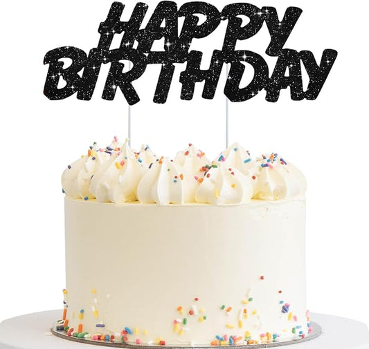 BEISHIDA black HAPPY BIRTHDAY Cake Topper, Happy Birthday Cake Bunting Decor,Birthday Party Decoration Supplies，Photo Booth Props