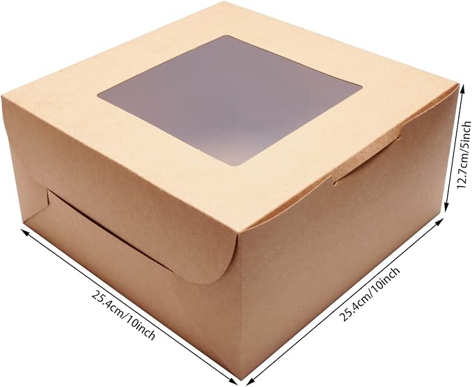 Kraft Bakery Boxes 10x10x5 Inch - 10Pack Window Gift Boxes | Includes twine & stickers. Sturdy kraft. For cookies, cupcakes, pastries, wedding favors, party treats & DIY