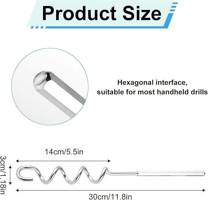 Peanut Butter Stirrer, 11.8 Inch Stainless Steel Nut Butter Mixer Peanut Butter Stirring Tool Drill Nut Butter Stirrer Fast Mixing Stirrer Utensil for Mixing Various Peanut Butter Jam