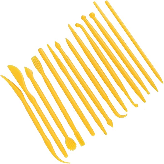 Saluaqui Modeling Tools for Plastic Kits Clay Scu 14Pcs DIY Plastic Clay Sculpting Set Modeling Tools for Pottery and Fondant Ergonomic Handle and Portable Design (Yellow)