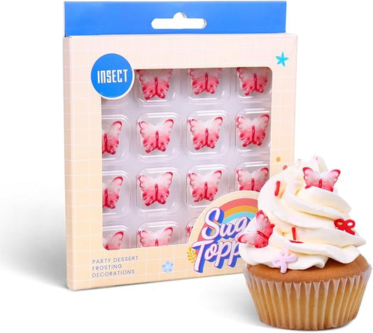 Edible Butterfly Cake Decorations, 16 Royal Icing Butterflies Red, Butterflies Cupcake Toppers for Cake Decorating, Cookies, Macarons, Cakesicles, and Ice Cream