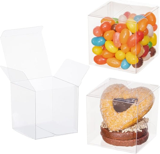 TEMLQPACK 100 Pack 2x2x2 Inch Plasric Clear Macaron Boxes, Treat Boxes, Chocolate Truffle Boxes, Bakery Boxes For Dessert Candy Cookies Mini Cupcake Packaging Christmas Wedding Favors, Baby Shower