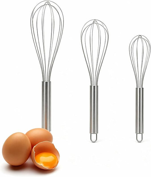 Stainless Steel Whisk Set, 3 Sizes (8", 10", 12") Kitchen Whisks for Cooking, Balloon Wire Whisk for Mixing, Whisking, Beating, Blending, Egg Beater, Baking, Whipping Cream, Frothing Milk