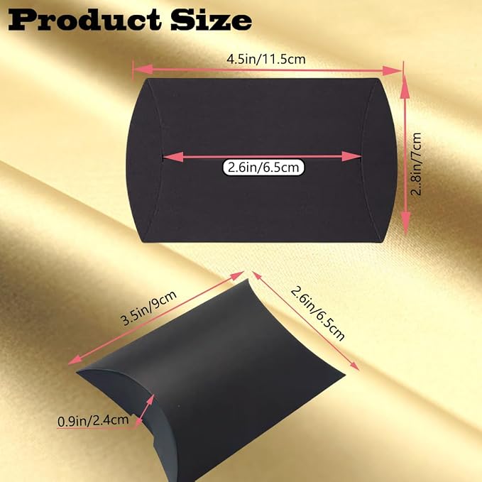 icyhey 50 Pcs Kraft Paper Pillow Gift Boxes,3.5x2.6 Inch Mini Folding Treat Boxes, Creative Favor Box Folding Treat Boxes for Bakery, Candy, Jewelry, Wedding & Party Favors(Black-1)