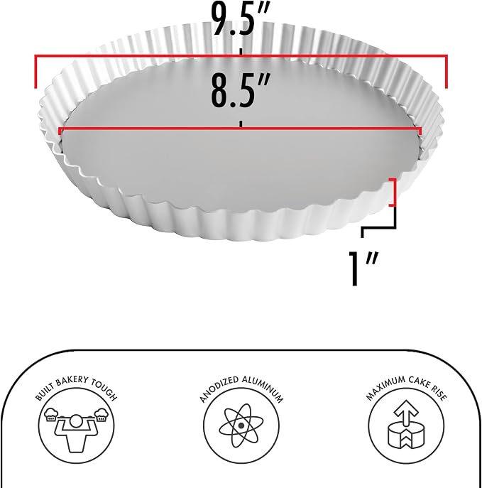 Fat Daddio's PFT-95 Round Fluted Tart Pan, 9.5 x 1 Inch