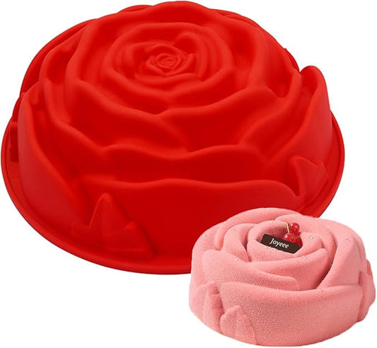 Joyeee 9.4'' Rose Flower Cake Mold Pan, Silicone Baking Mold for Birthday Cake, Muffin, Bread, Pie, Flan, Tart, Mousse, Cheesecake - Non-Stick Baking Trays - Great For Parties, Holidays
