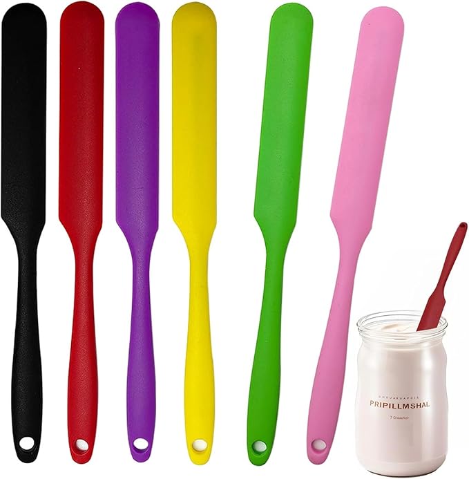 6 Pcs Silicone Jar Spatula,9.44Inch Jam Spreader for Peanut Butter,Heat-Resistant Food-Grade Jar Blender,Kitchen Spatula for Scraping Icing Bread Cream, Jam (Six colors)