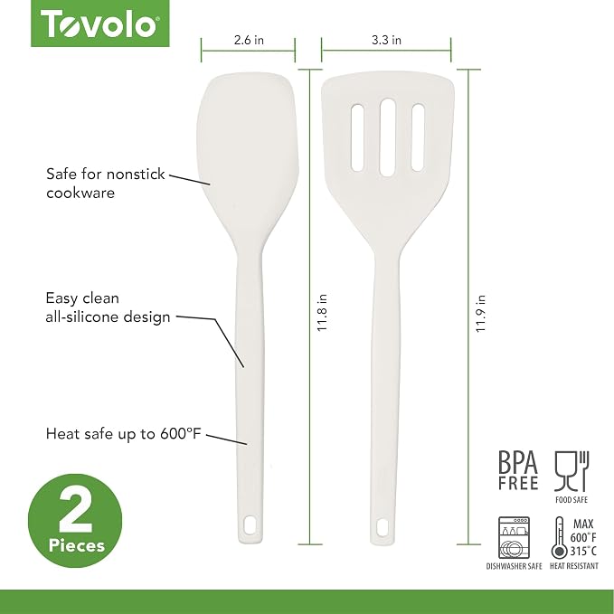 Tovolo Elements Silicone Spatula Turner Set Kitchen Utensils Heat Resistant 600F, Easy Clean Dishwasher Safe Nonstick Spatula Turner Bundle Cookware for Cooking Baking Mixing Tools, Buttercream