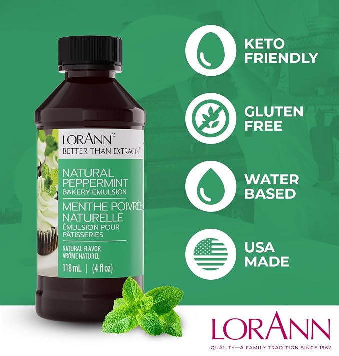 LorAnn Oils Peppermint Bakery Emulsion: True Essence, Ideal for Boosting Fruit Tones in Cakes, Cookies & Desserts, Gluten-Free, Keto-Friendly, Extract Substitute Essential, 2 Oz, 6 Pack