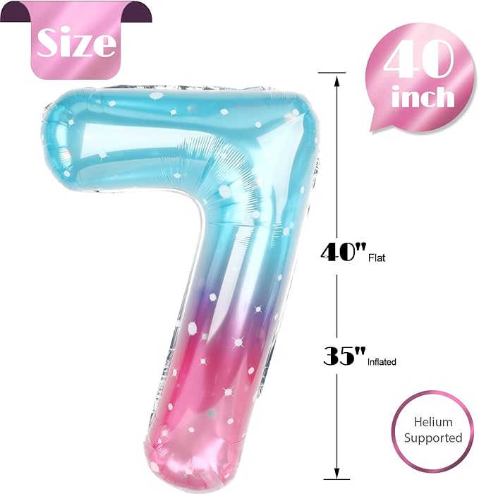 Starry Sky Number 7 Balloon 40 Inch, 7th Birthday Party Decorations for Children, Giant 7 Foil Balloon for Party Supplies