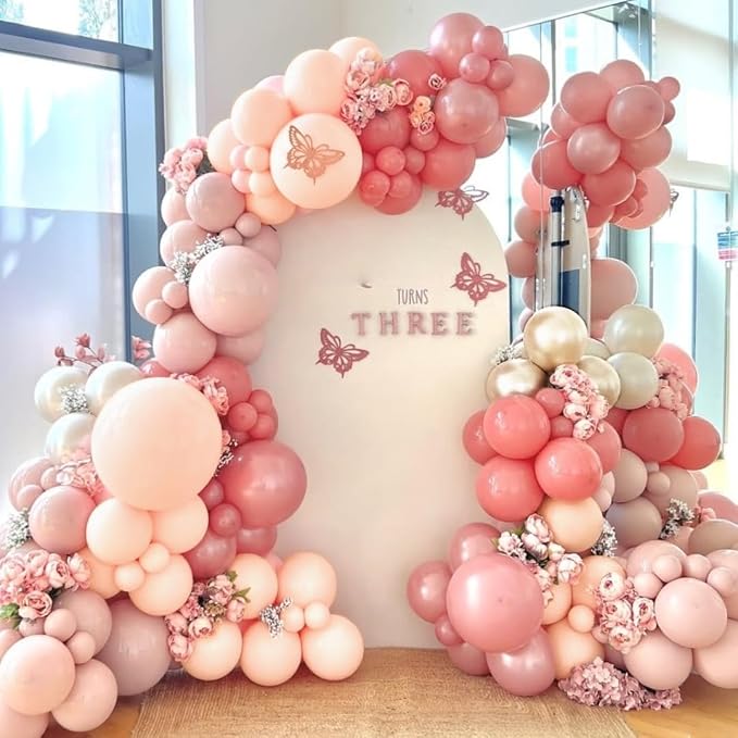 Dusty Blush Pink and Gold Balloon Arch Kit, Cream Rose Pink Balloon Garland Kit with Metallic Champagne Gold and Confetti Balloons, Beige Boho White Balloons for Wedding Bridal Birthday Decorations