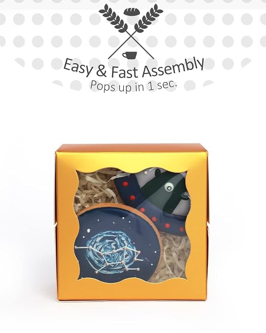 Bakery Box with Window 4*4*2.5inch/55Packs Gold Macaron Boxes Small Donut Pastry Boxes for Party Mini Cookie Boxes qiqee(5 Diferent Gift Include)