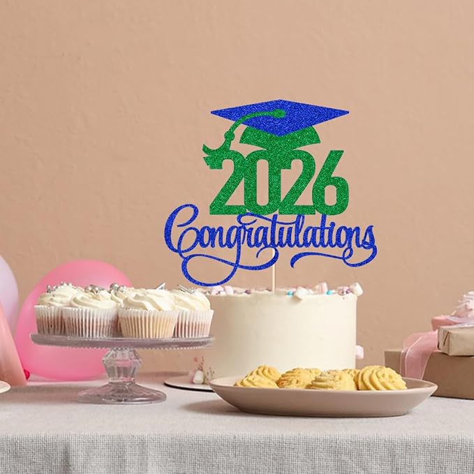 Dark blue green 2026 Congratulations Graduation Cake Topper,Congrats Grad Cake Decor - 2026 High School/College/Senior Graduation Party Decorations Supplies