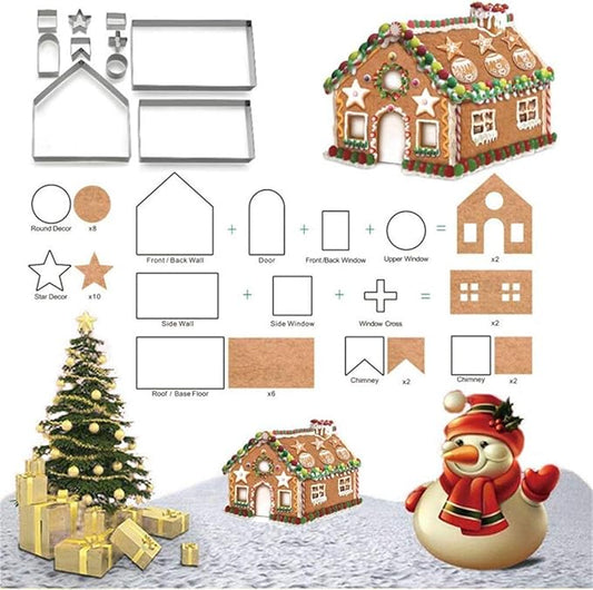 3D Christmas Gingerbread House Cookie Cutters Set, FantasyDay 10 Pcs 430 Stainless Steel Cartoon Snowflake Biscuit Cutter Pastry Mold for Holiday Birthday Cake Dough Donut Fondant - Baking Dough Tool