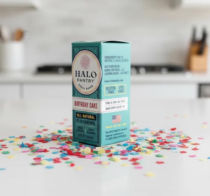 Natural BIRTHDAY CAKE Batter Flavoring Extract by HALO PANTRY (2oz bottle) | Water-Soluble, Dye-Free/Colorless, Gluten-Free, Dairy Free, Zero Sugars, NO Sweeteners, NO Calories | Perfect for customizing ANY baking, candy, dessert or drink recipes