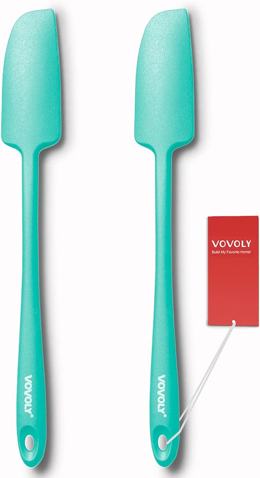 2-Pack Vovoly Silicone Jar Spatulas, Small Seamless Design Rubber Scraper with Stainless Steel Core, Heat Resistant and Non-Stick Mini Spatula for Jars and Blenders, BPA Free,11 IN, Teal