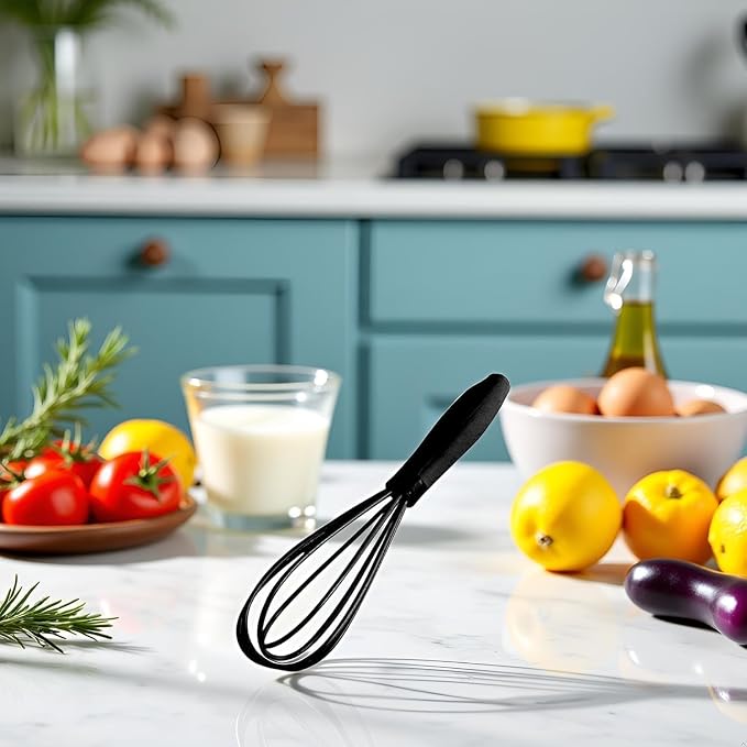 2Pcs Black Mini Silicone Whisk, 6.7inch Non-Scratch Non-Stick, Milk & Egg Beater Blender, Hand Egg Mixer, Kitchen Tool for Cooking, Baking, Mixing, Stirring, Kitchen Utensils