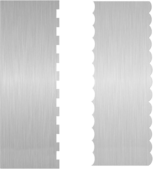 8.7 Inch Stainless Steel Cake Scraper, Double Sided Patterned Edge Stripe Edge Smoother Scraper Cake Decorating for Mousse Butter Cream, 2 Pieces