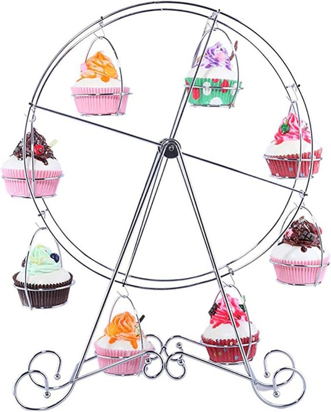 ASkinds Ferris Wheel Cupcake Stand Dessert Serving Tray, Ferris Wheel Cupcake Stand for Carnival and Circus Theme Party Wedding Party Furnishing Accessories (Silvery)