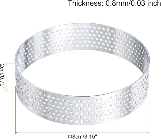 HARFINGTON 6Pcs Stainless Steel Tarts Rings 3.1" Perforated Metal Circle Baking Dessert Mousse Round Cake Ring Non Stick for Home Kitchen Food Cheese Making Tool