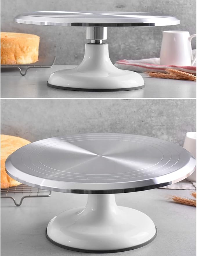 Fdit Cake Decorating Turntable, 10 Inch, Aluminum Alloy, Silent Bearing, Revolving Cake Stand, White