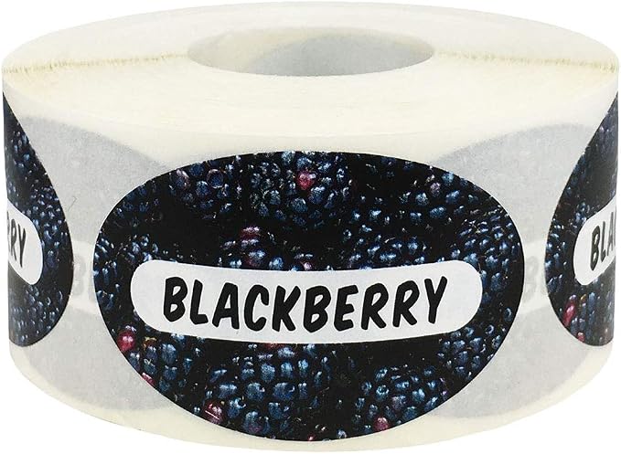 BlackBerry Grocery Store Food Labels 1.25 x 2 Inch Oval Shape 500 Total Adhesive Stickers