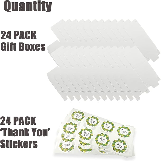 Frantis 24 Pack 3x3x3 Inch White Gift Boxes with Lids, Small Favor Boxes for Party Favors, Candies, Cookies, Christmas, Weddings & Valentine’s Day, Easy to Assemble with Thank You Stickers