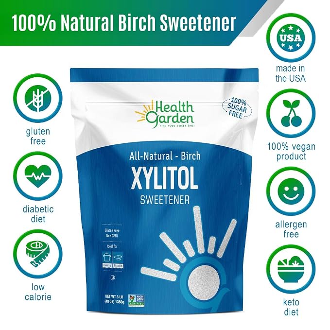 Health Garden Birch Xylitol Sweetener - 9.75 LB Resealable Bag - Pure Birch Xylitol - Non GMO, Kosher, and Made in the U.S.A. - Ideal Powdered Sugar Substitute - Non-GMO Sugar Alternative