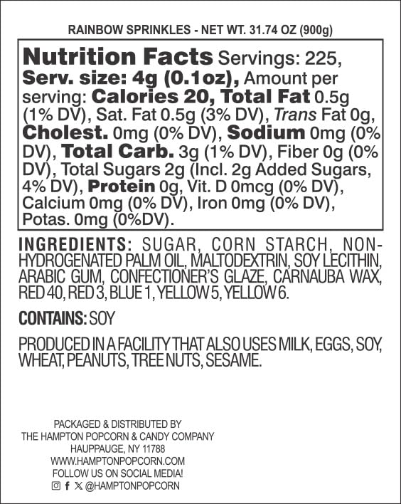 Rainbow Sprinkles Jimmies 1.98 Pounds Container, Sprinkles For Cake Decorating, Cake Sprinkles, Sprinkles For Baking, Ice Cream Toppings & More, The Hampton Candy Company