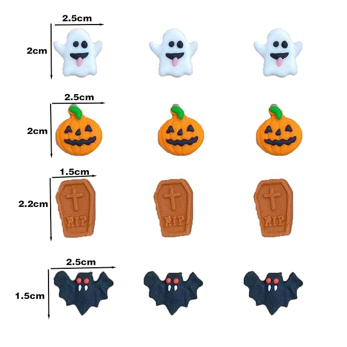 Sentovac 12 Pcs Halloween Icing Decoration Edible Tombstone Pumpkin Ghost Bat Mix Candy Dessert Sprinkles DIY For Cookie Cake Cupcake Topper Icing Frosting Decoration Supplies