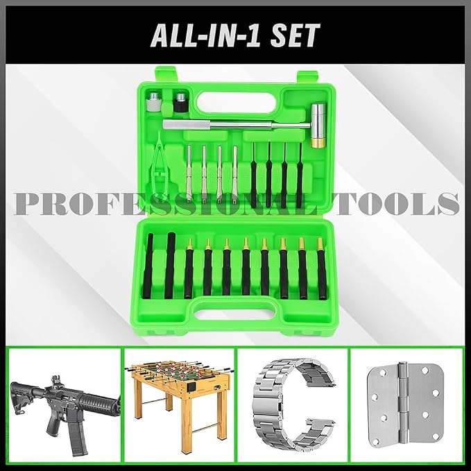 SWANLAKE 22PC Punch Set and Hammer with Brass, Hollow, Steel, Plastic Punches, Brass Punch for Maintenance