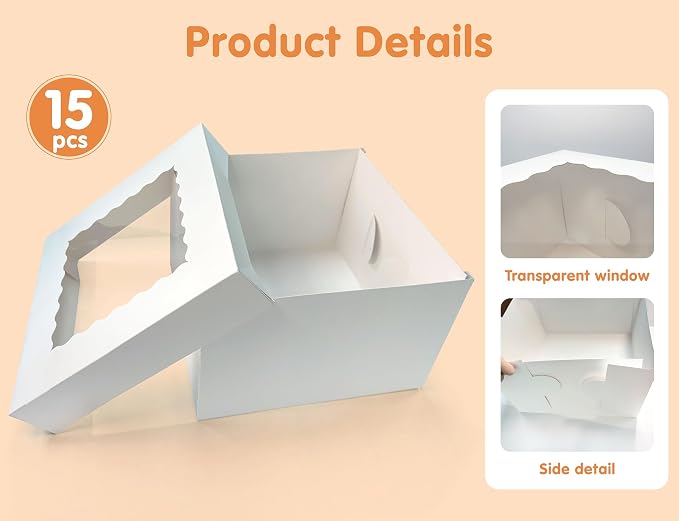 15 Pcs Cake Boxes,12x12x8 Inches White Bakery Boxes with Window,Tall Dessert Boxes,Cookie Boxes for Multi-Layer Cakes,Cake Containers for Birthday,Party,Valentine’s Day by GBF