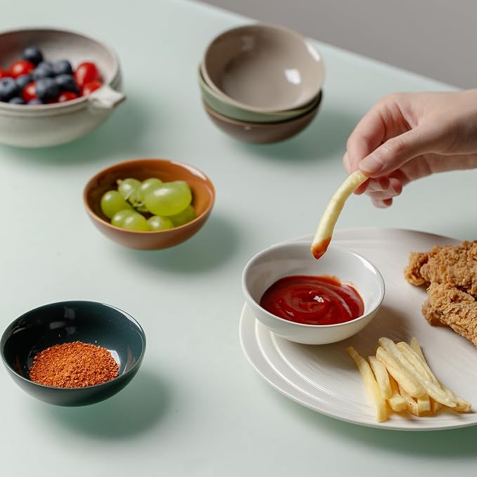 Ceramic Pinch Bowl Set of 6, 3.4 oz Small Prep Bowls for Spices, Condiments, Sauces